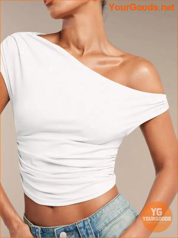 YOURGOODS BAE Womens Ruffled Asymmetric Shoulder Top - YourGoods Online Shop