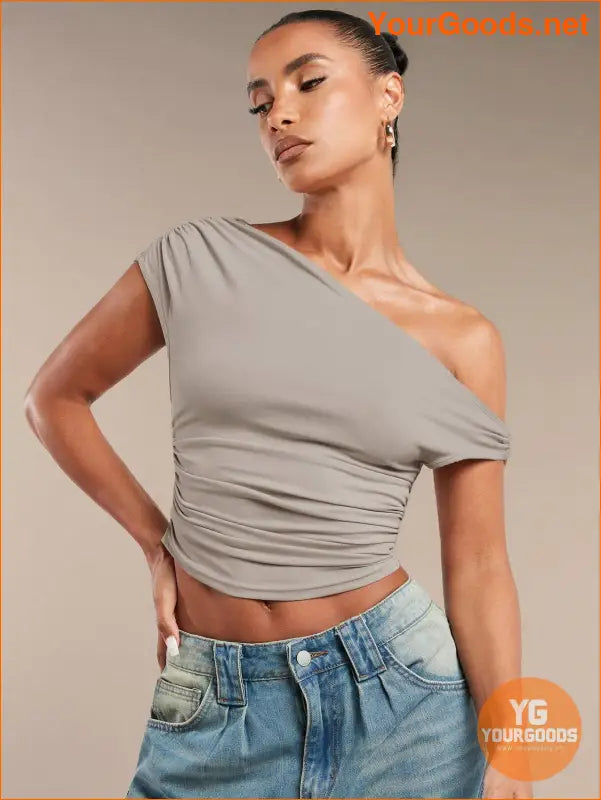 YOURGOODS BAE Womens Ruffled Asymmetric Shoulder Top - YourGoods Online Shop