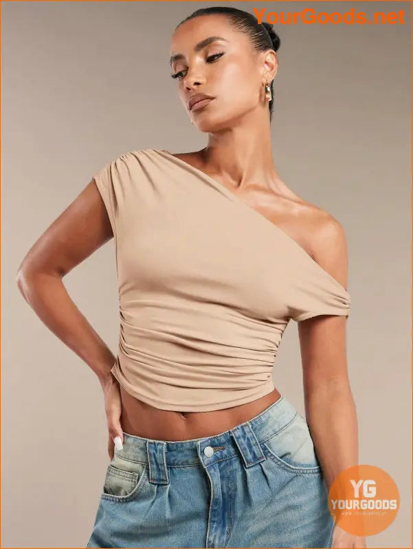 YOURGOODS BAE Womens Ruffled Asymmetric Shoulder Top - YourGoods Online Shop