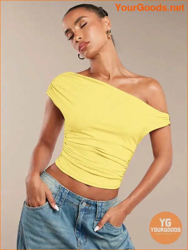 YOURGOODS BAE Womens Ruffled Asymmetric Shoulder Top - YourGoods Online Shop