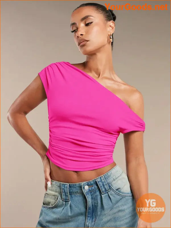 YOURGOODS BAE Womens Ruffled Asymmetric Shoulder Top - YourGoods Online Shop