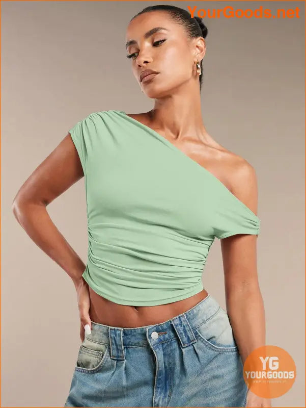 YOURGOODS BAE Womens Ruffled Asymmetric Shoulder Top - YourGoods Online Shop