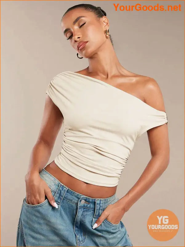 YOURGOODS BAE Womens Ruffled Asymmetric Shoulder Top - YourGoods Online Shop