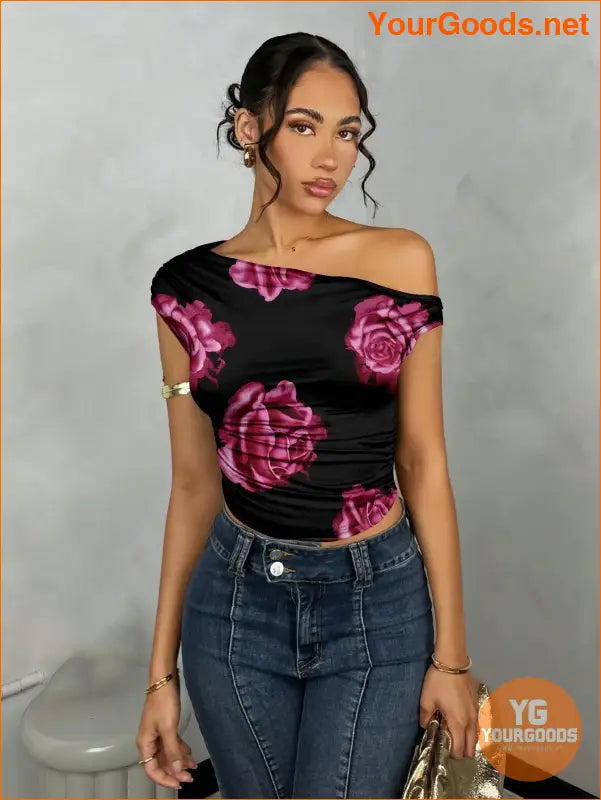 YOURGOODS BAE Womens Ruffled Asymmetric Shoulder Top - YourGoods Online Shop