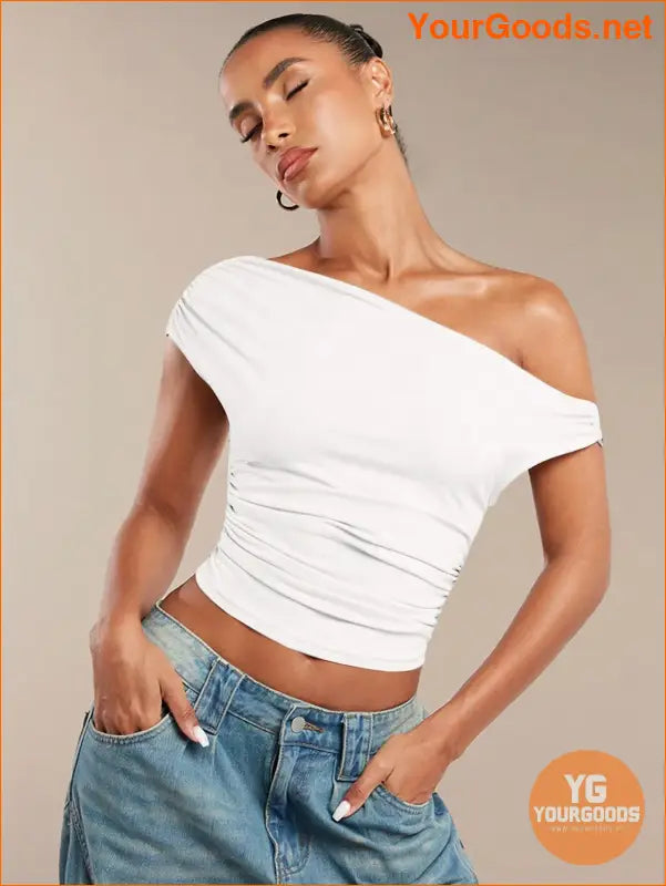 YOURGOODS BAE Womens Ruffled Asymmetric Shoulder Top - YourGoods Online Shop