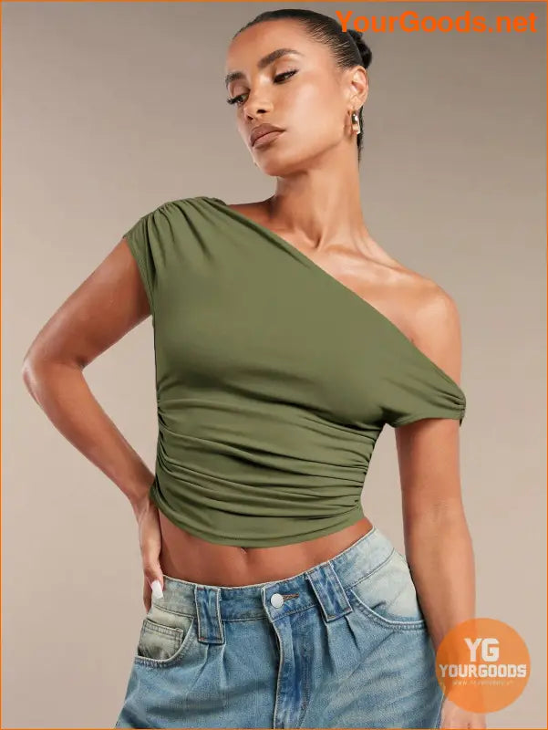 YOURGOODS BAE Womens Ruffled Asymmetric Shoulder Top - YourGoods Online Shop