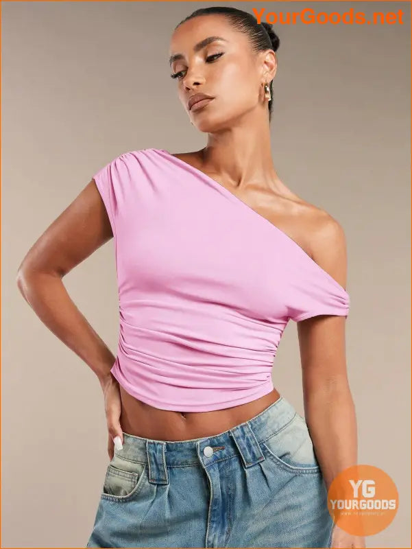 YOURGOODS BAE Womens Ruffled Asymmetric Shoulder Top - YourGoods Online Shop