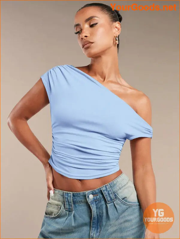 YOURGOODS BAE Womens Ruffled Asymmetric Shoulder Top - YourGoods Online Shop