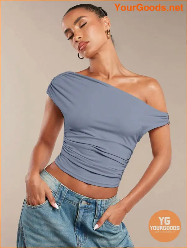 YOURGOODS BAE Womens Ruffled Asymmetric Shoulder Top - YourGoods Online Shop