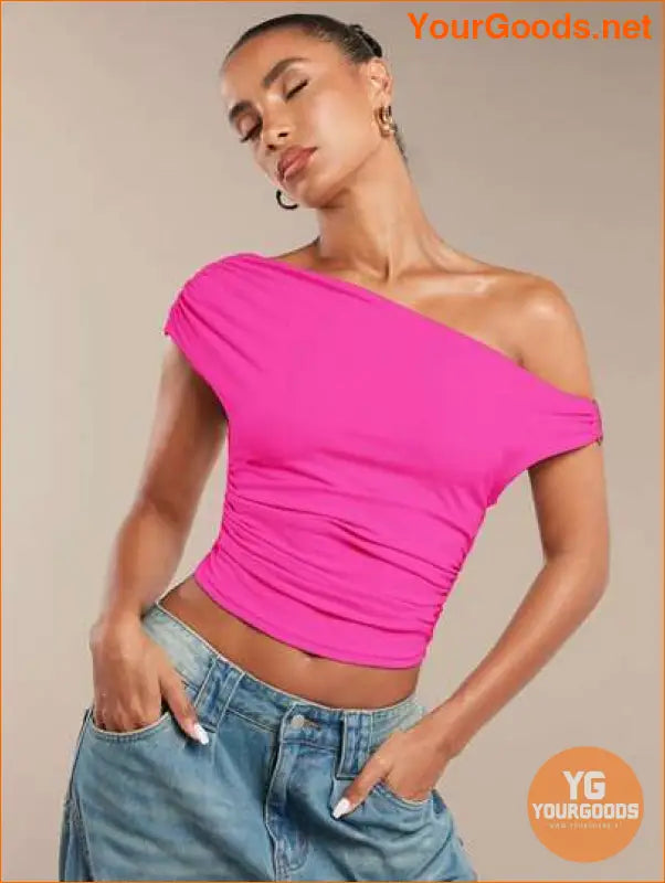 YOURGOODS BAE Womens Ruffled Asymmetric Shoulder Top - YourGoods Online Shop