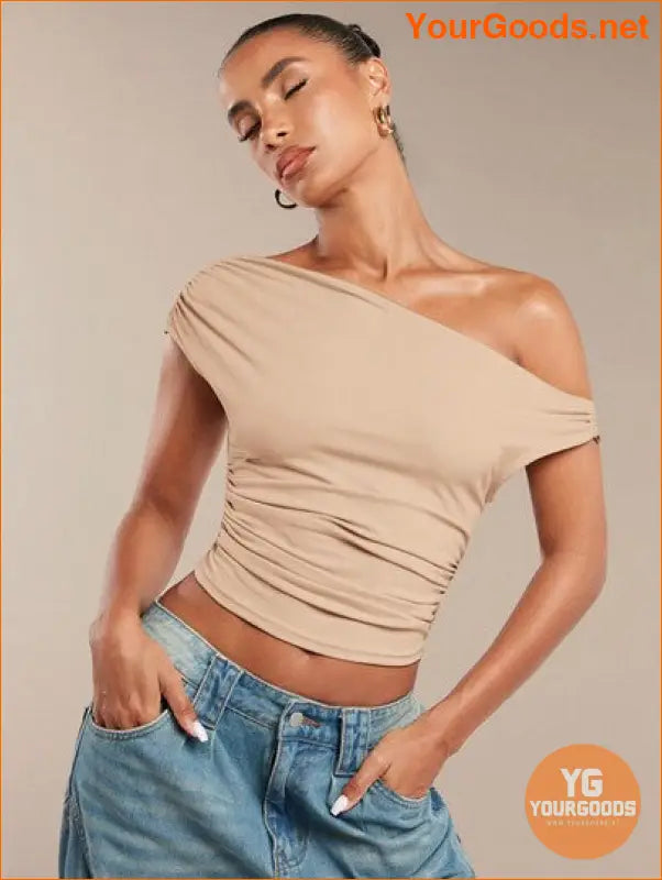 YOURGOODS BAE Womens Ruffled Asymmetric Shoulder Top - YourGoods Online Shop