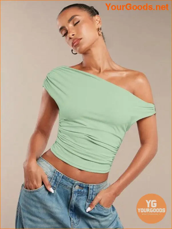 YOURGOODS BAE Womens Ruffled Asymmetric Shoulder Top - YourGoods Online Shop