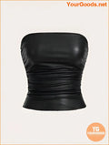 YOURGOODS Black Faux Leather Pleated Strapless Top - YourGoods Online Shop