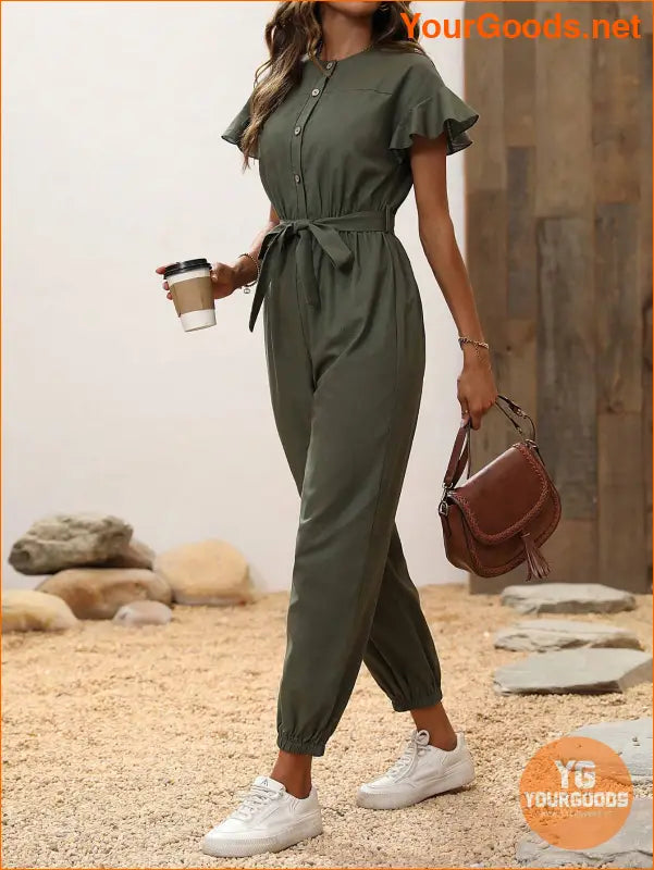 YOURGOODS Butterfly Sleeve Belted Jumpsuit - YourGoods Online Shop