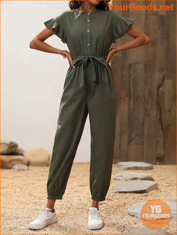 YOURGOODS Butterfly Sleeve Belted Jumpsuit - YourGoods Online Shop