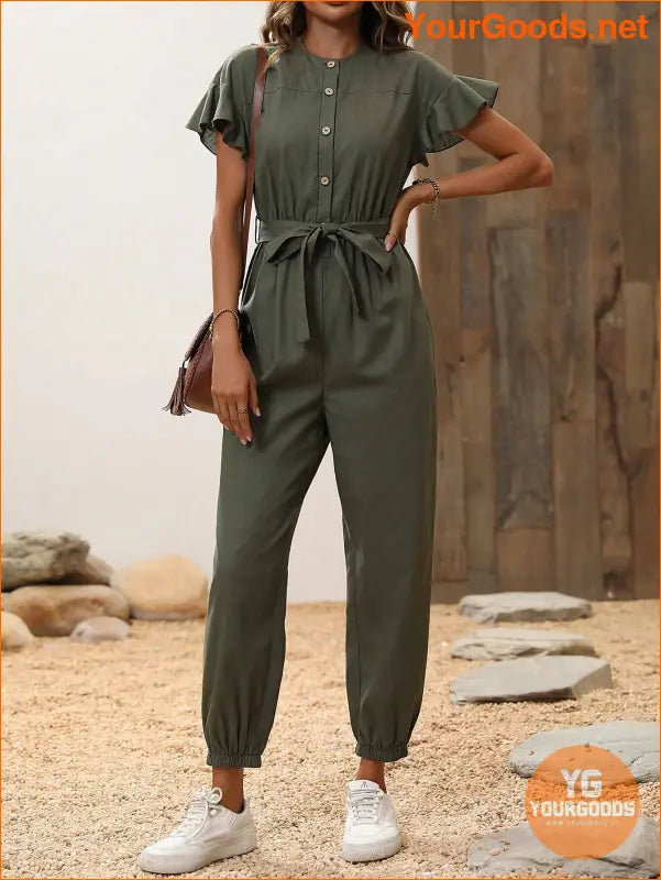 YOURGOODS Butterfly Sleeve Belted Jumpsuit - YourGoods Online Shop