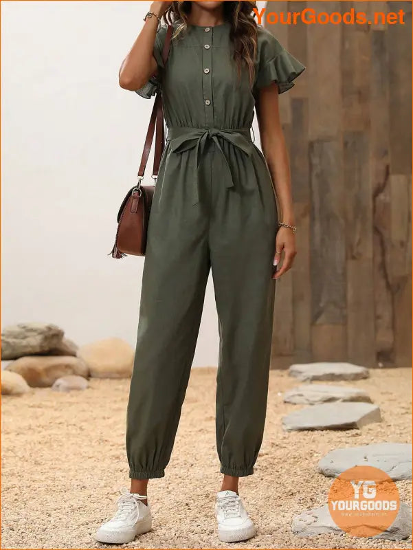 YOURGOODS Butterfly Sleeve Belted Jumpsuit - YourGoods Online Shop