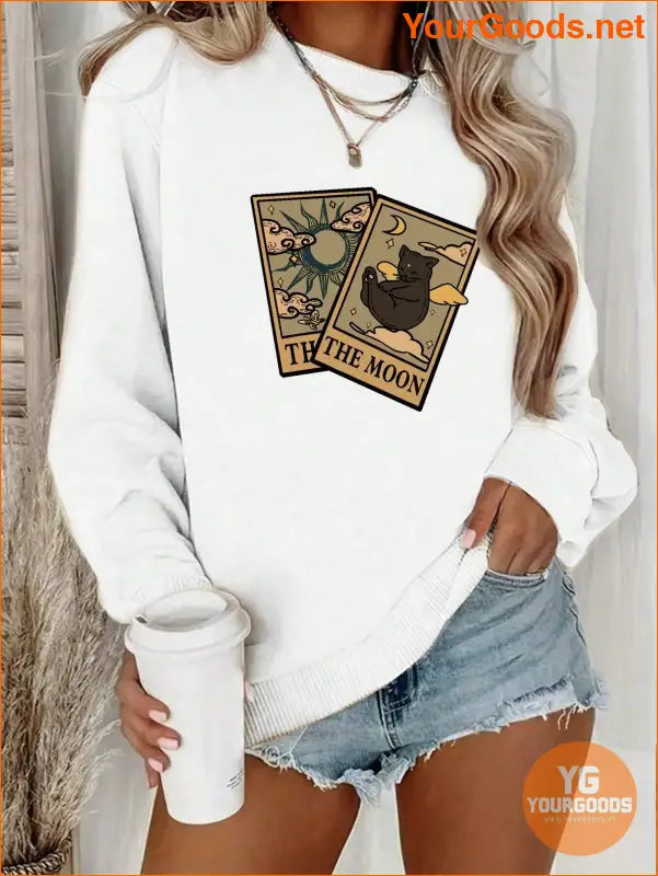 YOURGOODS Cat And Letter Graphic Thermal Lined Sweatshirt - YourGoods Online Shop