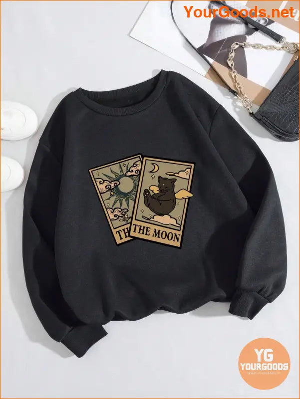 YOURGOODS Cat And Letter Graphic Thermal Lined Sweatshirt - YourGoods Online Shop