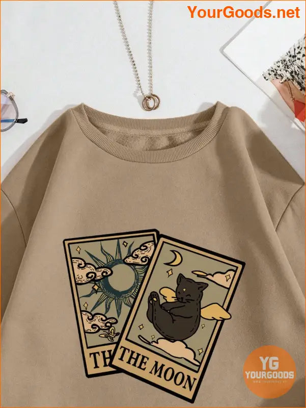 YOURGOODS Cat And Letter Graphic Thermal Lined Sweatshirt - YourGoods Online Shop