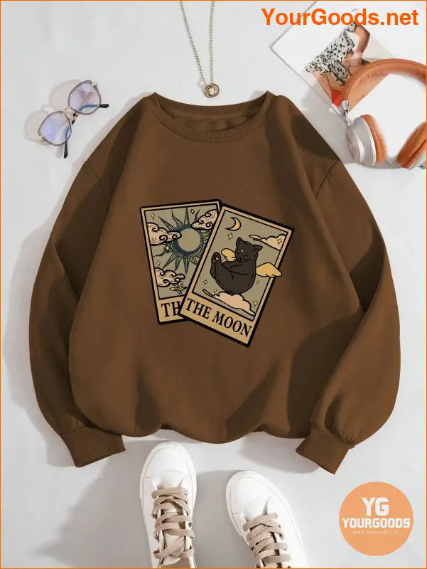 YOURGOODS Cat And Letter Graphic Thermal Lined Sweatshirt - YourGoods Online Shop