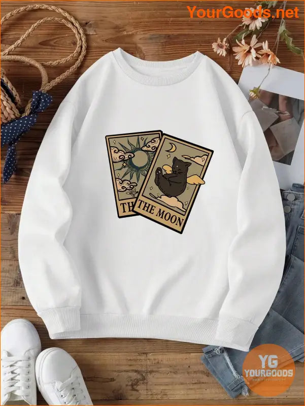 YOURGOODS Cat And Letter Graphic Thermal Lined Sweatshirt - YourGoods Online Shop