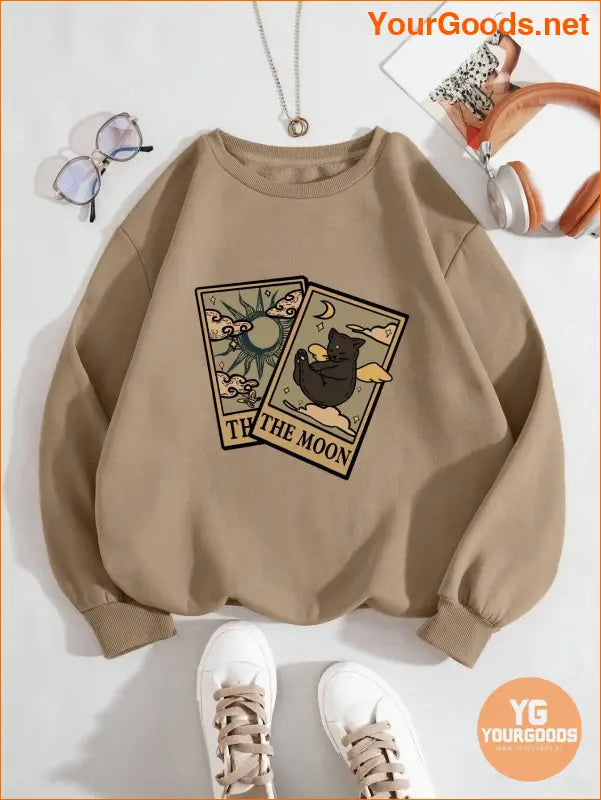 YOURGOODS Cat And Letter Graphic Thermal Lined Sweatshirt - YourGoods Online Shop