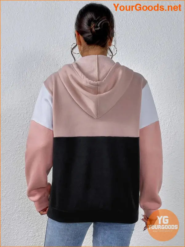 YOURGOODS Colorblock Half Zip Drawstring Thermal Lined Hoodie - YourGoods Online Shop