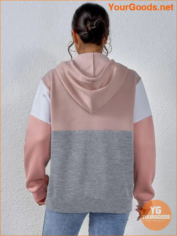 YOURGOODS Colorblock Half Zip Drawstring Thermal Lined Hoodie - YourGoods Online Shop