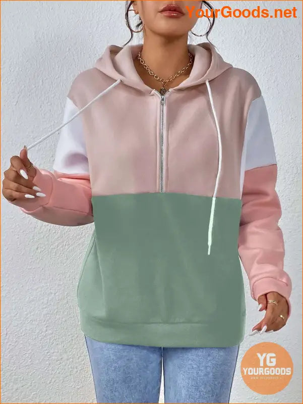 YOURGOODS Colorblock Half Zip Drawstring Thermal Lined Hoodie - YourGoods Online Shop