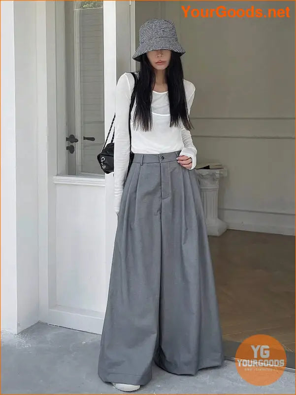 YOURGOODS DAZY Womens Pleated Wide Leg Pants with Pockets - YourGoods Online Shop