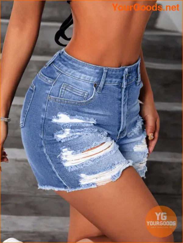 YOURGOODS Distressed Denim Shorts with Frayed Hem - YourGoods Online Shop