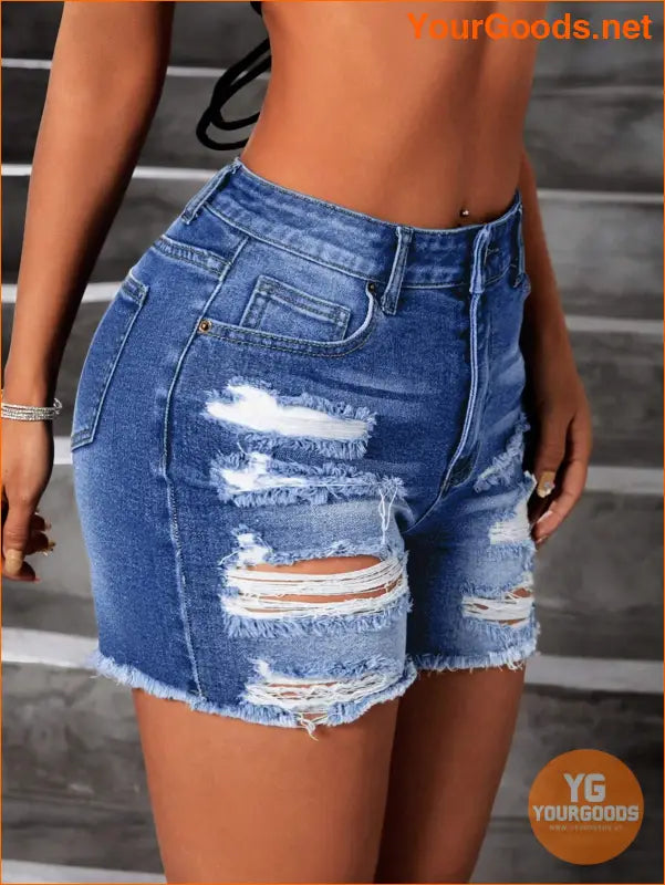 YOURGOODS Distressed Denim Shorts with Frayed Hem - YourGoods Online Shop