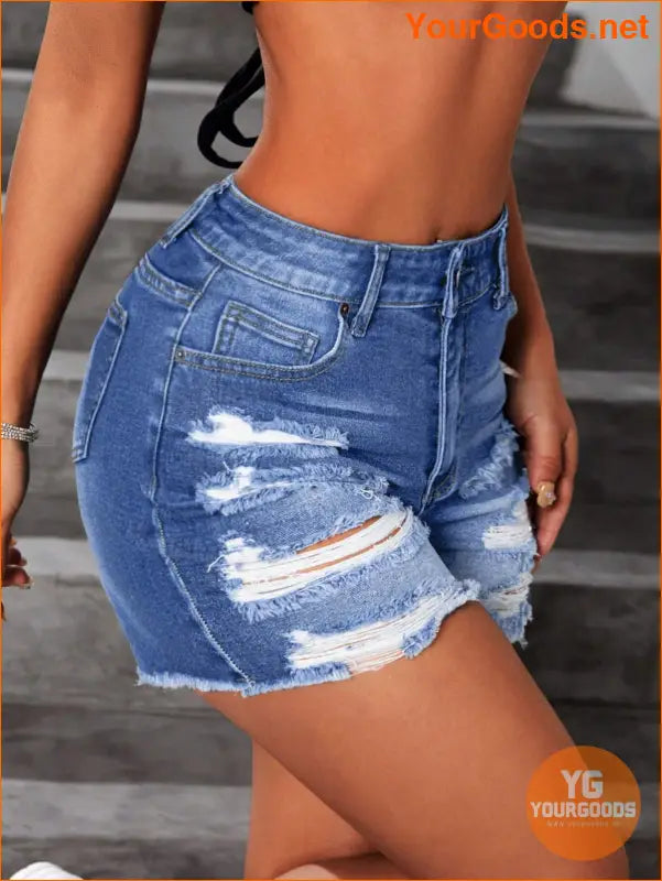 YOURGOODS Distressed Denim Shorts with Frayed Hem - YourGoods Online Shop