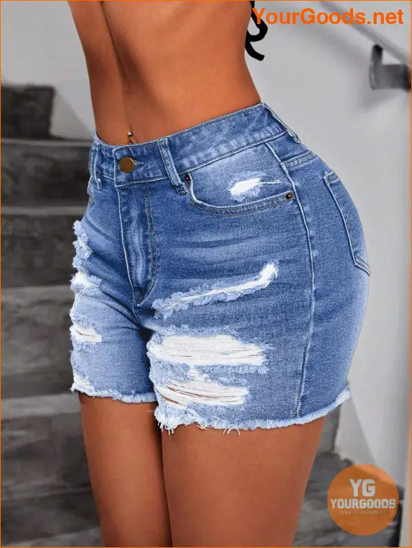 YOURGOODS Distressed Denim Shorts with Frayed Hem - YourGoods Online Shop