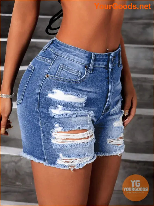 YOURGOODS Distressed Denim Shorts with Frayed Hem - YourGoods Online Shop