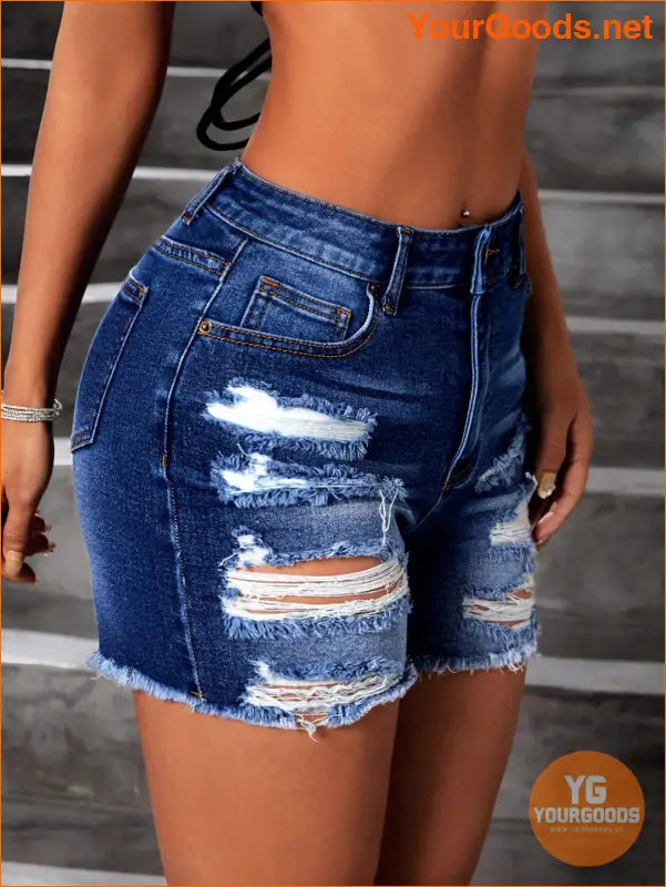 YOURGOODS Distressed Denim Shorts with Frayed Hem - YourGoods Online Shop