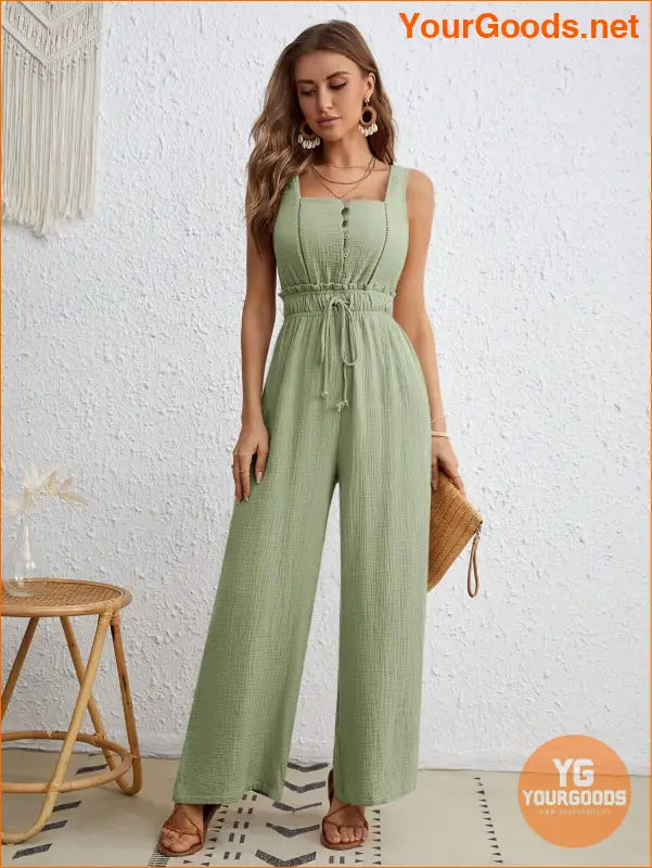 YOURGOODS Drawstring Waist Wide Leg Tank Jumpsuit - YourGoods Online Shop