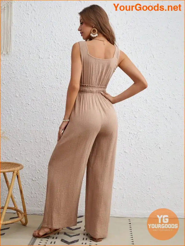 YOURGOODS Drawstring Waist Wide Leg Tank Jumpsuit - YourGoods Online Shop