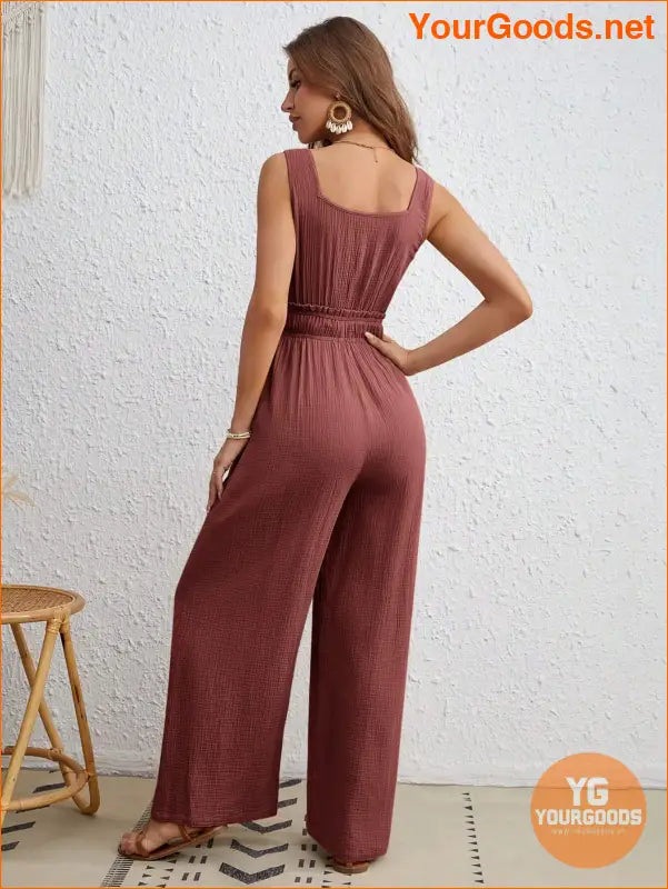 YOURGOODS Drawstring Waist Wide Leg Tank Jumpsuit - YourGoods Online Shop