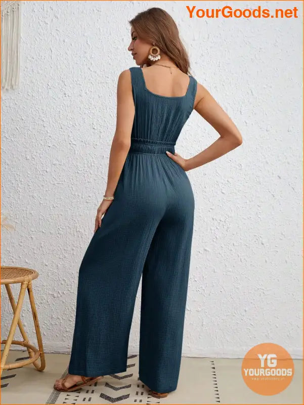 YOURGOODS Drawstring Waist Wide Leg Tank Jumpsuit - YourGoods Online Shop