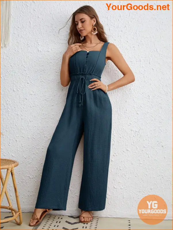 YOURGOODS Drawstring Waist Wide Leg Tank Jumpsuit - YourGoods Online Shop