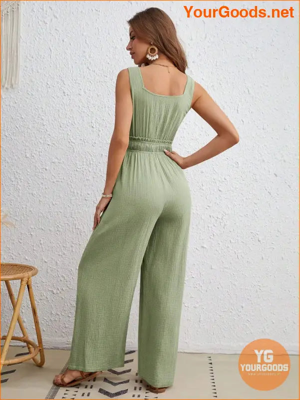 YOURGOODS Drawstring Waist Wide Leg Tank Jumpsuit - YourGoods Online Shop