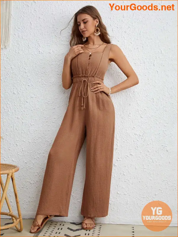 YOURGOODS Drawstring Waist Wide Leg Tank Jumpsuit - YourGoods Online Shop