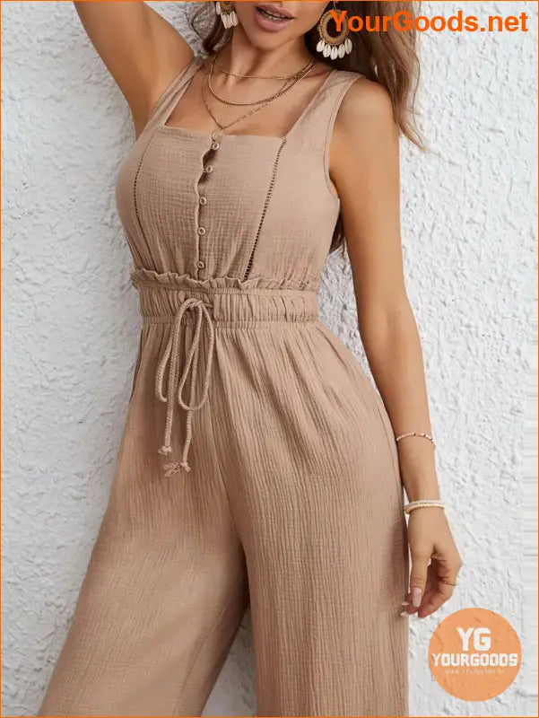 YOURGOODS Drawstring Waist Wide Leg Tank Jumpsuit - YourGoods Online Shop