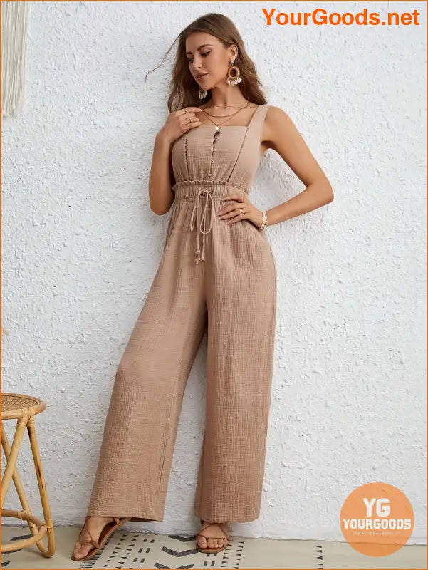 YOURGOODS Drawstring Waist Wide Leg Tank Jumpsuit - YourGoods Online Shop