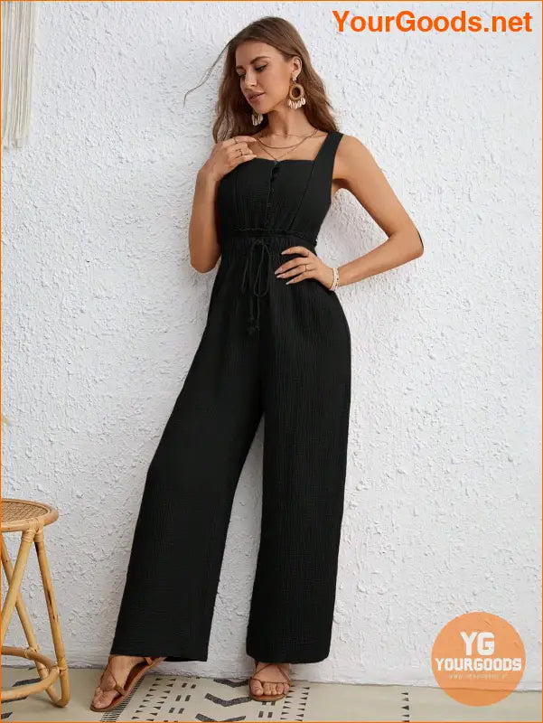 YOURGOODS Drawstring Waist Wide Leg Tank Jumpsuit - YourGoods Online Shop