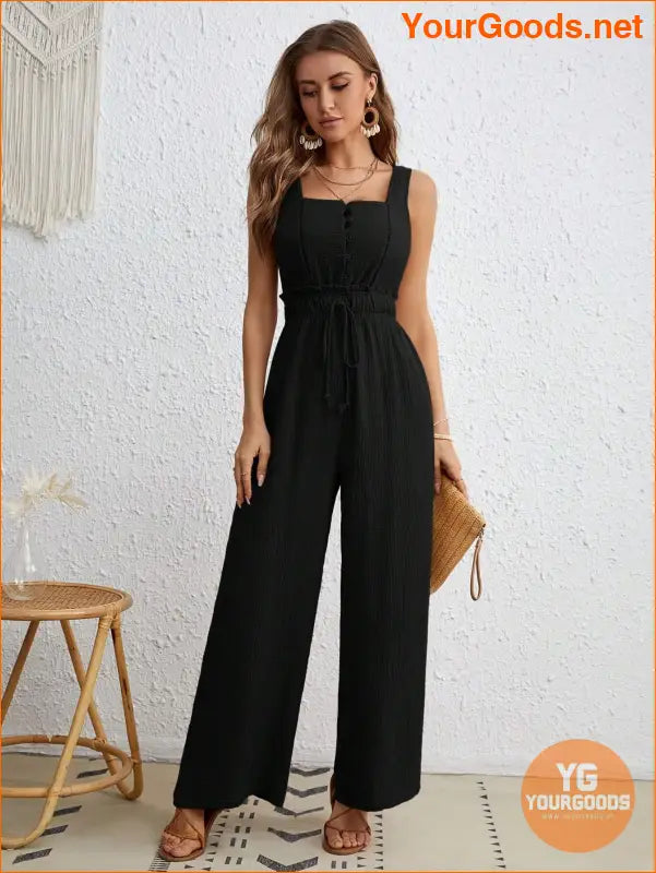 YOURGOODS Drawstring Waist Wide Leg Tank Jumpsuit - YourGoods Online Shop