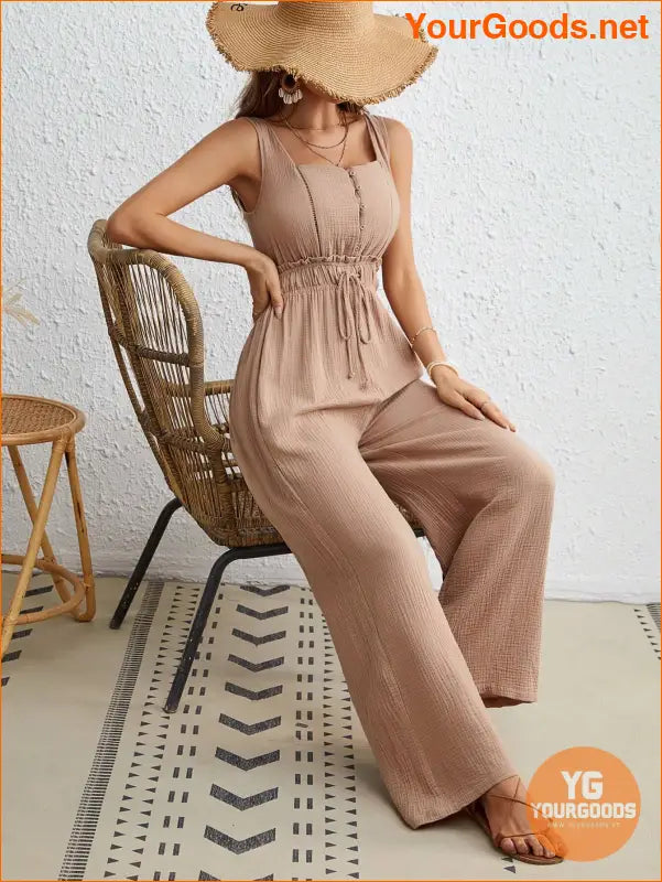 YOURGOODS Drawstring Waist Wide Leg Tank Jumpsuit - YourGoods Online Shop