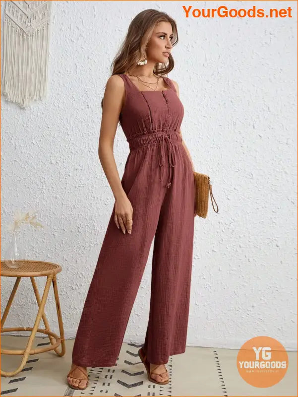 YOURGOODS Drawstring Waist Wide Leg Tank Jumpsuit - YourGoods Online Shop